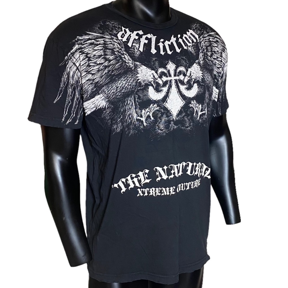 AFFLICTION Randy Couture The Natural Faded Black Distressed T Shirt MEN XL Used